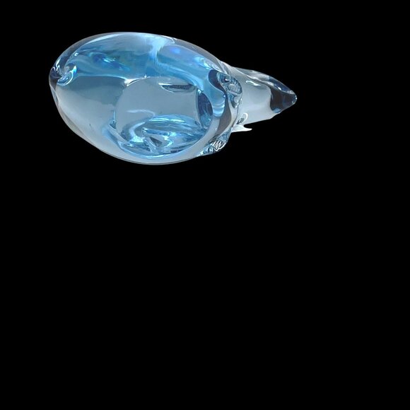 Unsigned small 3”  blue blown art glass bunny paperweight polished pontil bottom - Picture 3 of 4